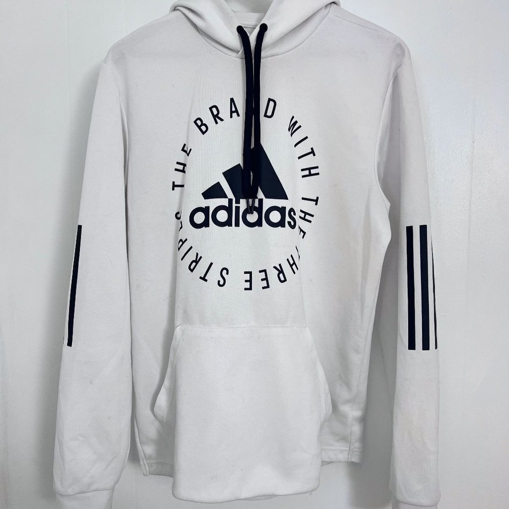 adidas Sport ID Pullover Hoodie White Black Graphic Size M - Picture 4 of 11